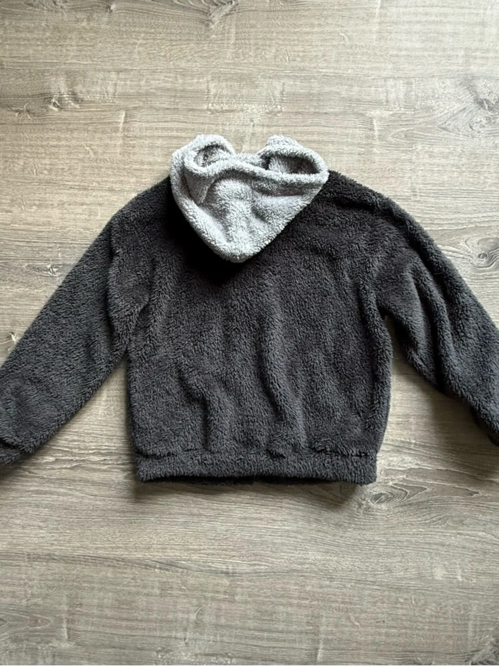 SHEIN Kids Size 11Y Colorblock Sherpa Hoodie Gray Cream Lightweight Cozy VGUC
